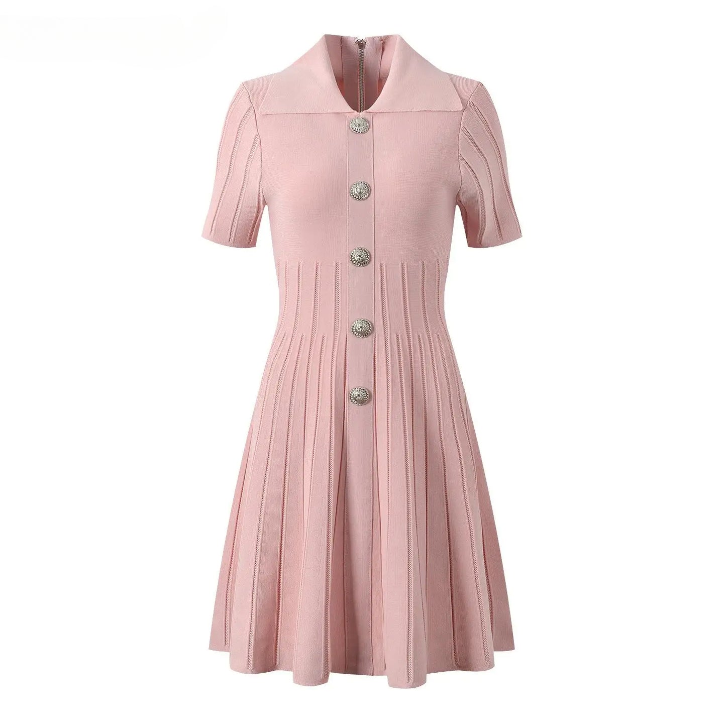 Women Knit Fit And Flared Single-breasted Solid Mini Dress