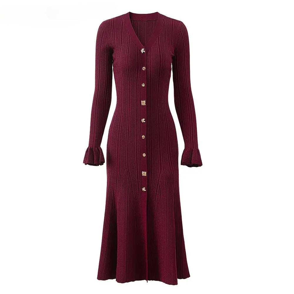 Long Sleeve Women Knit Slim Fitted Maxi Dress