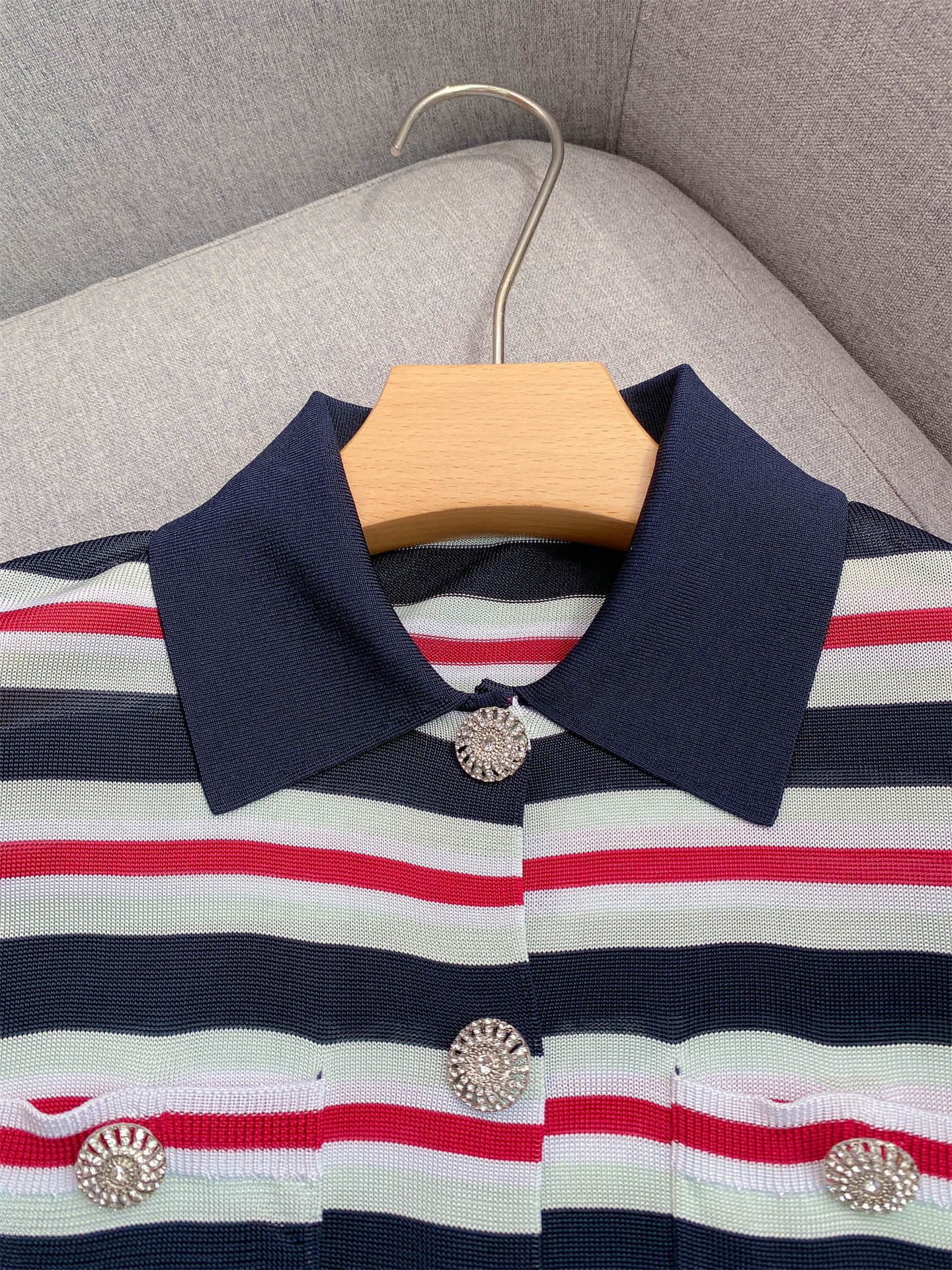 Women's Striped Lapel Long Sleeve Cardigan