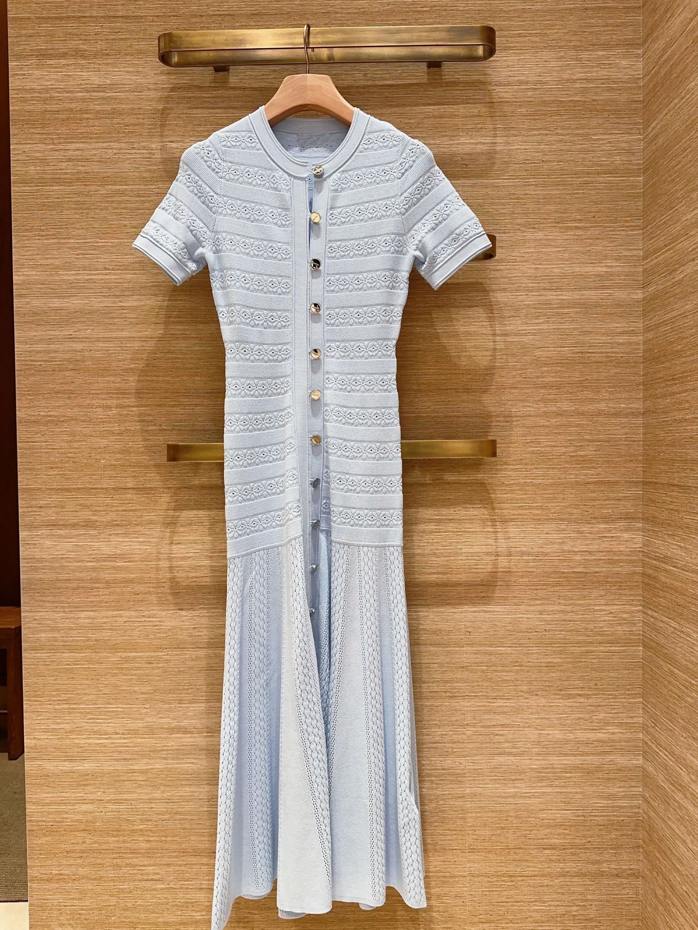 Women's blue short sleeve knitted dress