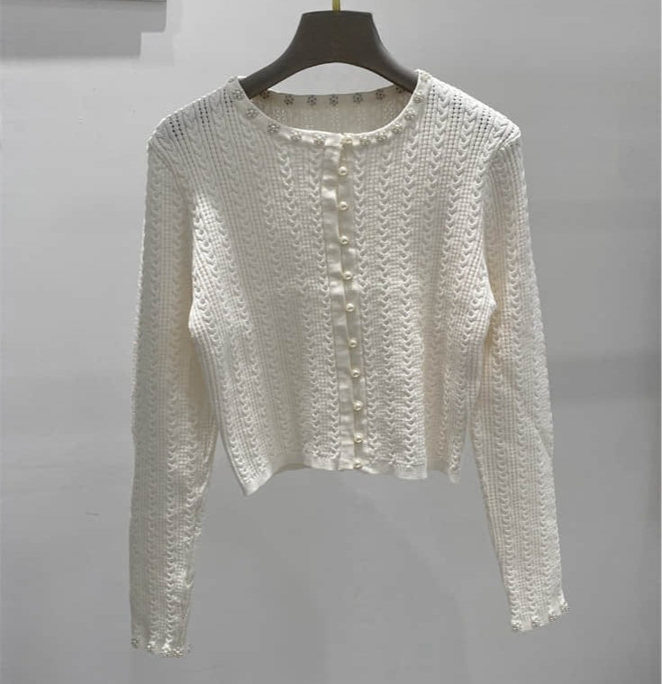 Women's Knitted Pearl Elegant Two Piece Suit