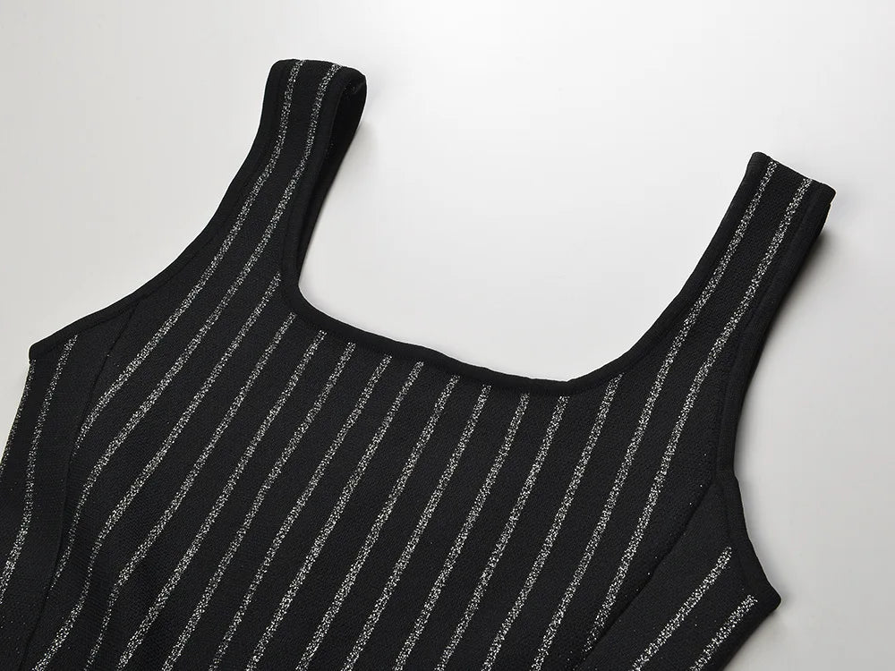 O-neckline Women Mini Short Knitted A-line Striped Dress