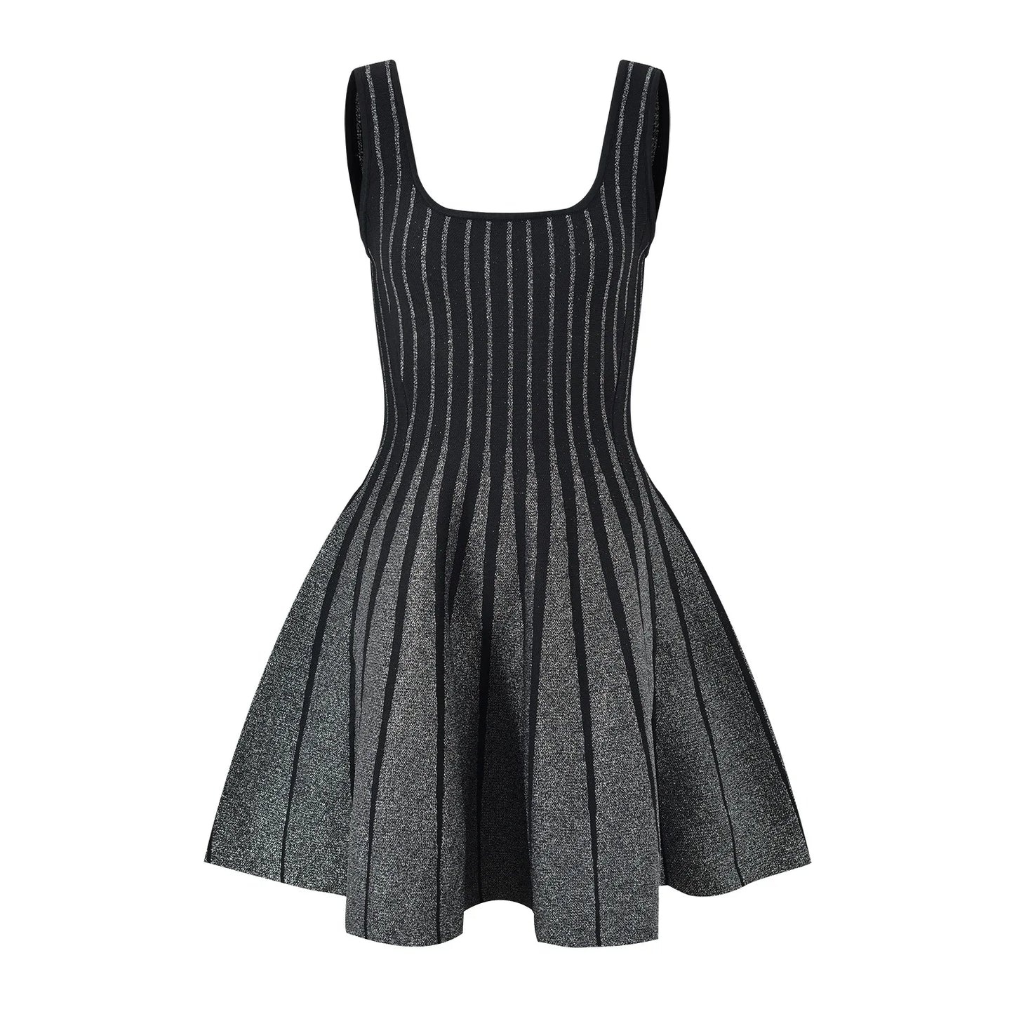 O-neckline Women Mini Short Knitted A-line Striped Dress