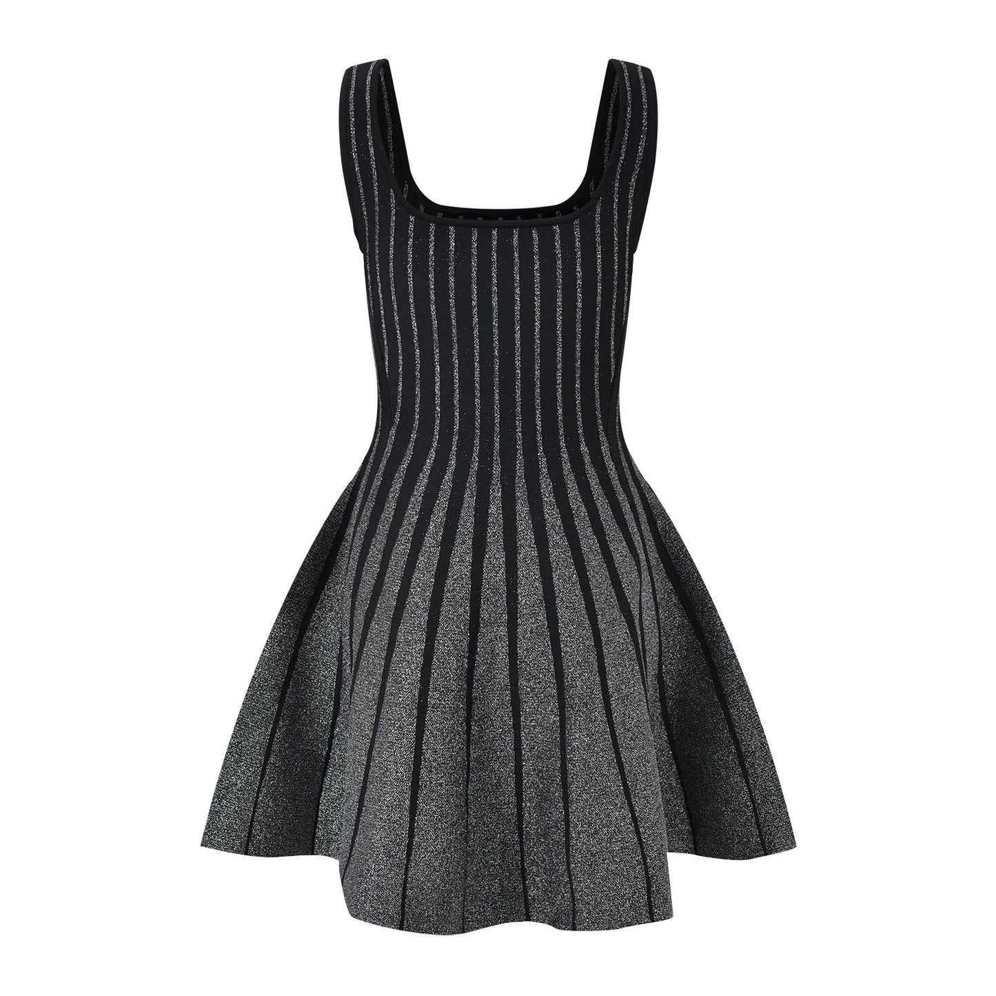 O-neckline Women Mini Short Knitted A-line Striped Dress