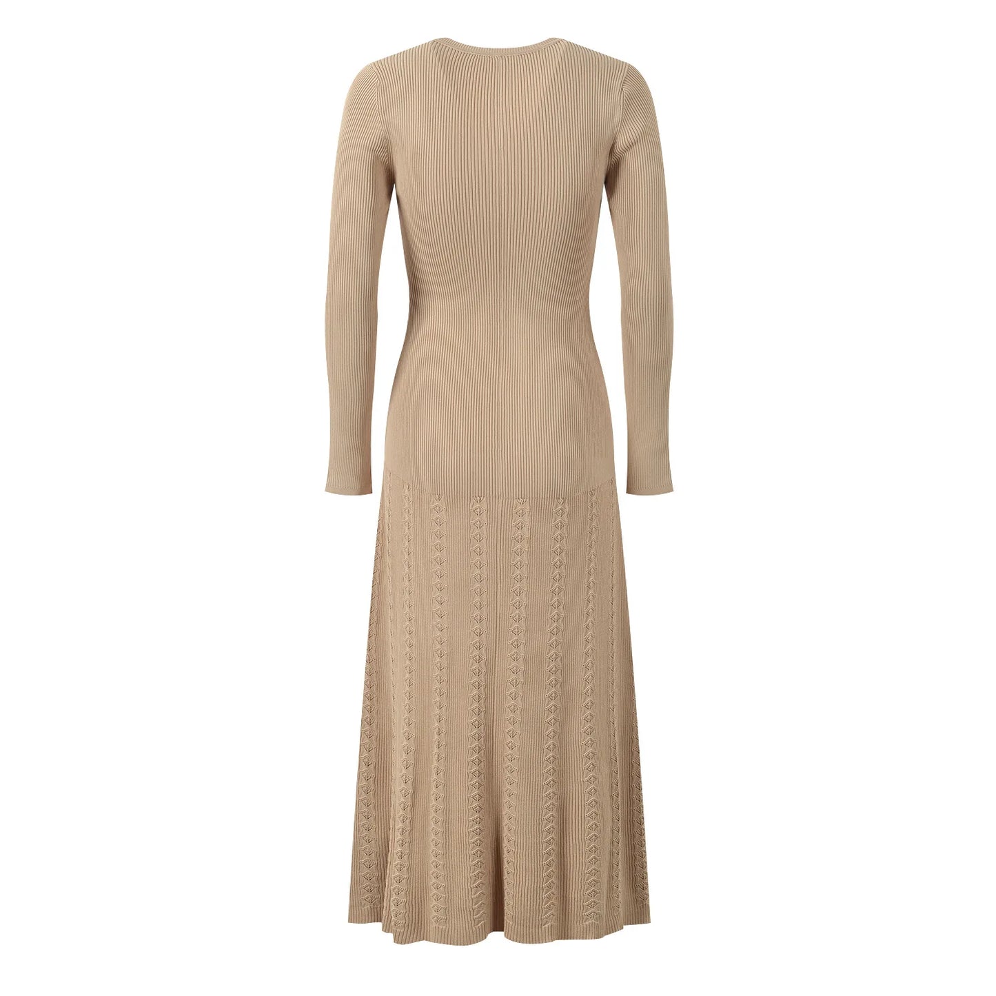 Long Sleeve Round Collar Ladies Fashion Fit And Flare Maxi Long Solid Dresses