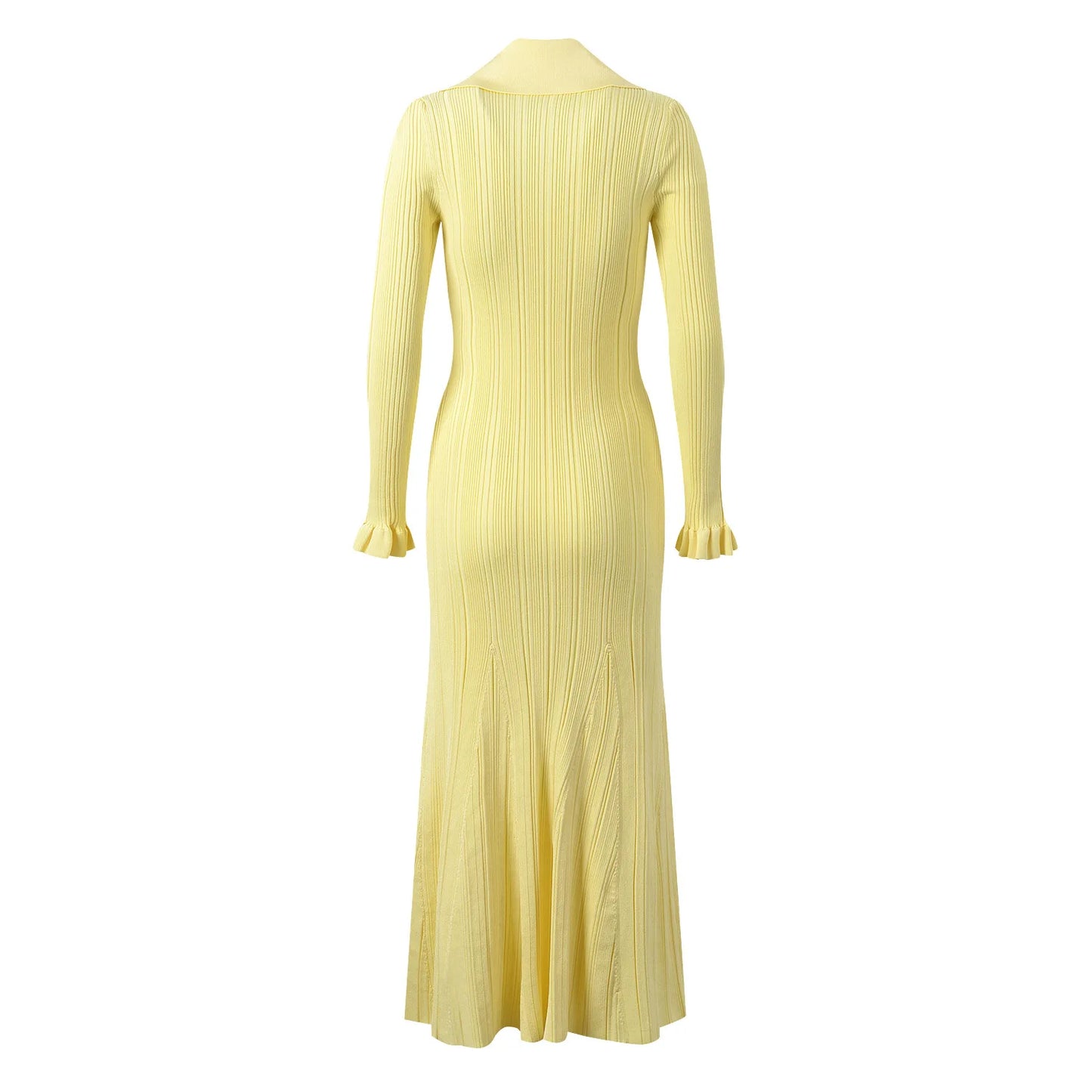 Women Knit Long Sleeve Single-breasted Turn-down Collar Ladies Maxi Long dress
