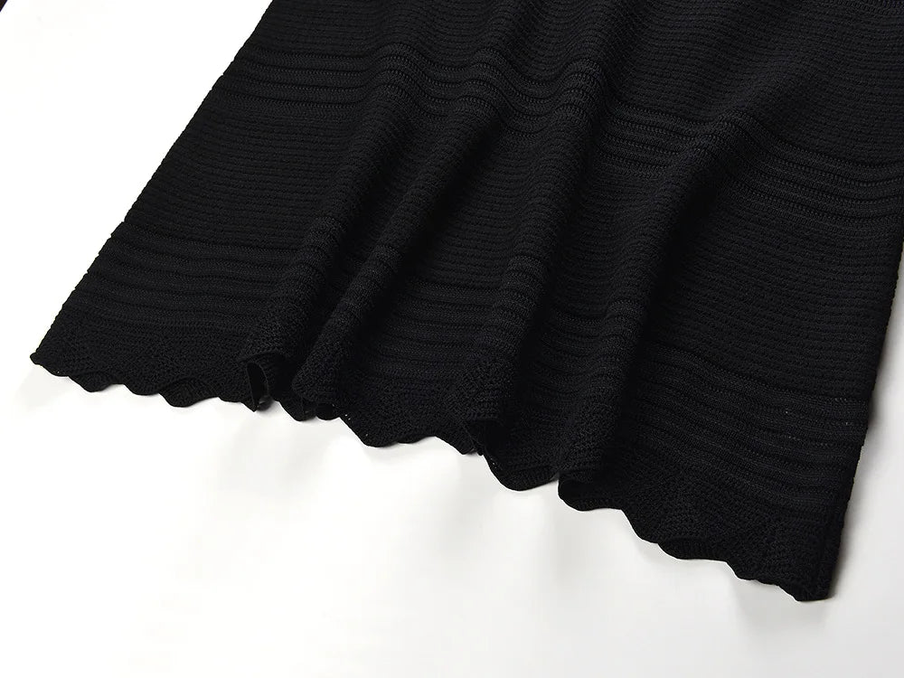 Women Hollow Out Knitted Designed Mermaid Skirt Slim Fitted Women Midi Slip Dress Black