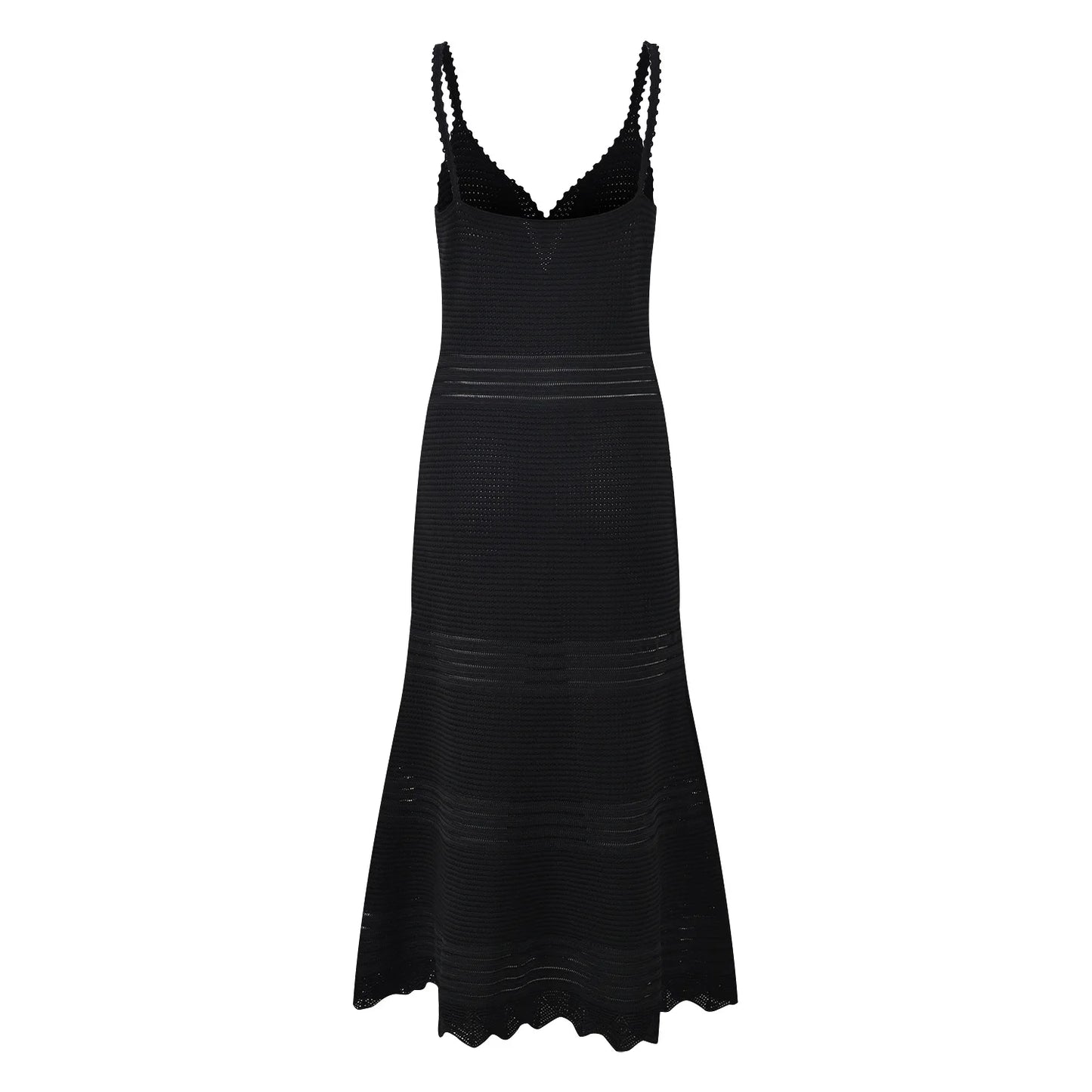 Women Hollow Out Knitted Designed Mermaid Skirt Slim Fitted Women Midi Slip Dress Black