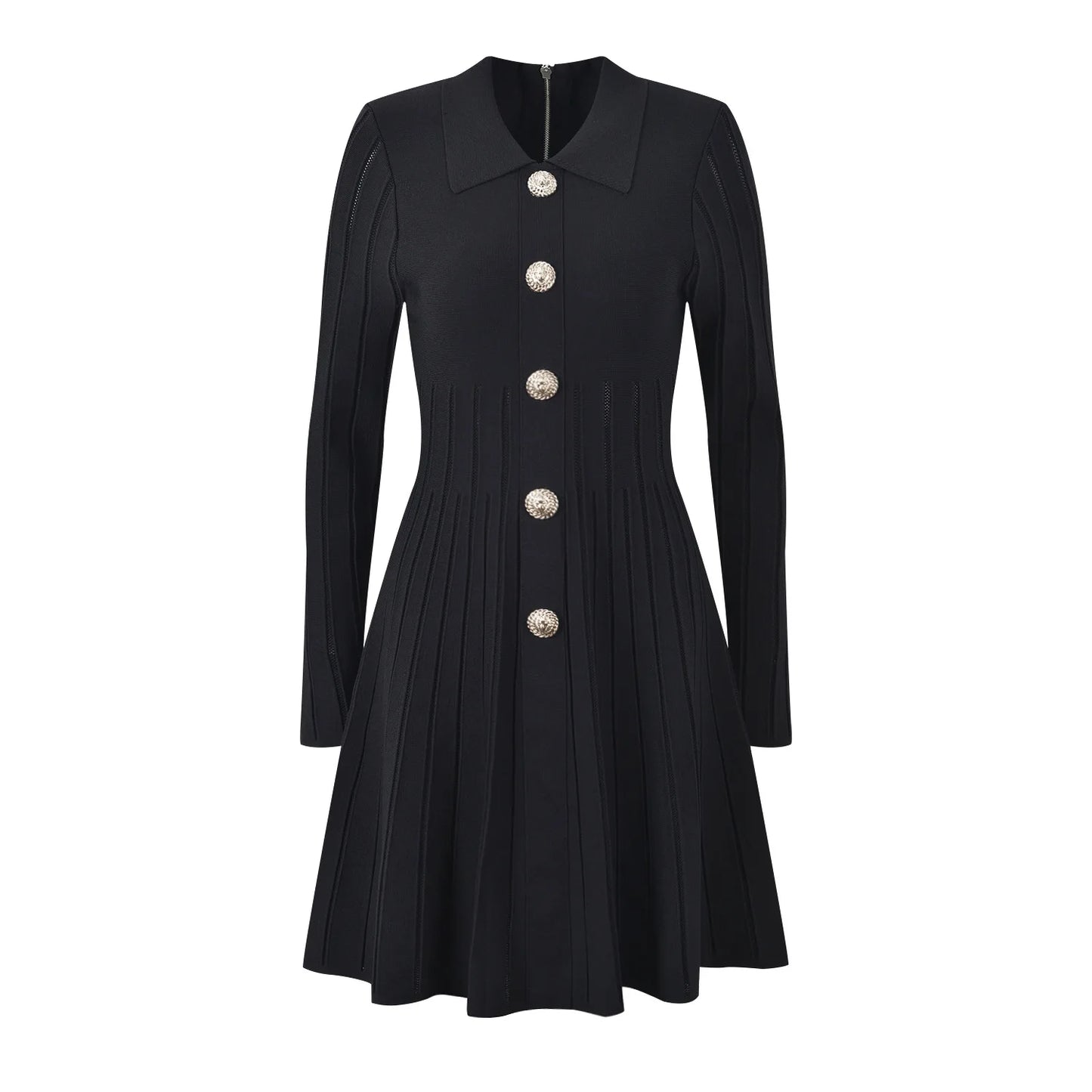 Women Knit Fit And Flared Single-breasted Solid Mini Dress