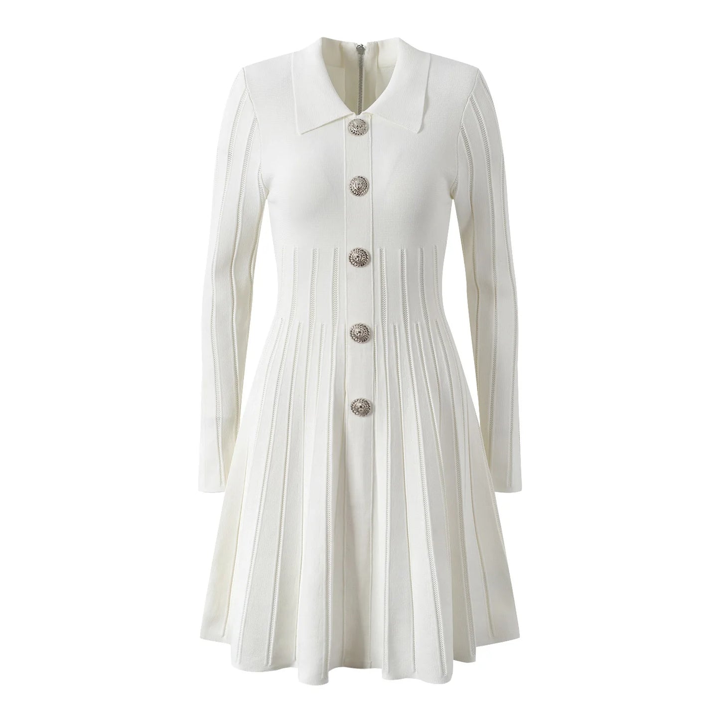 Women Knit Fit And Flared Single-breasted Solid Mini Dress