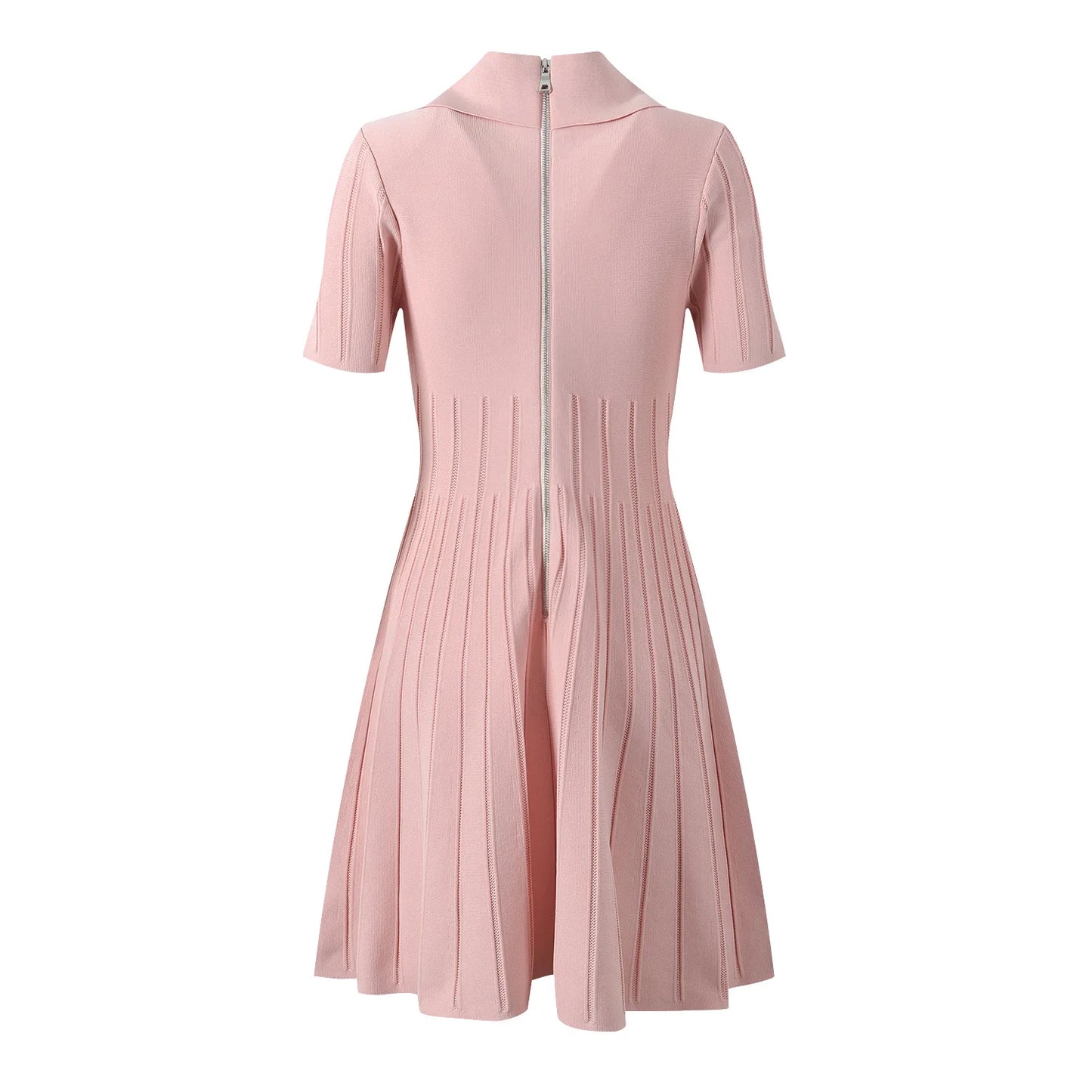 Women Knit Fit And Flared Single-breasted Solid Mini Dress