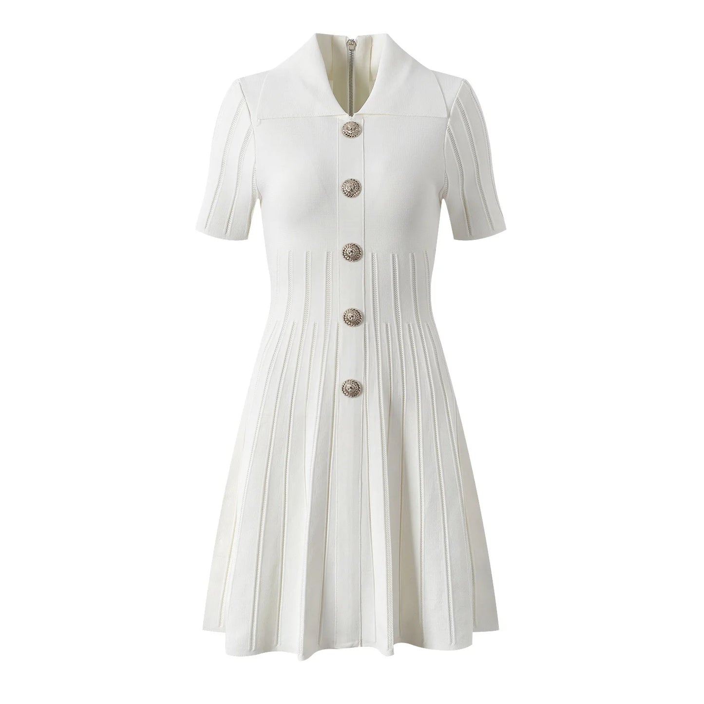 Women Knit Fit And Flared Single-breasted Solid Mini Dress