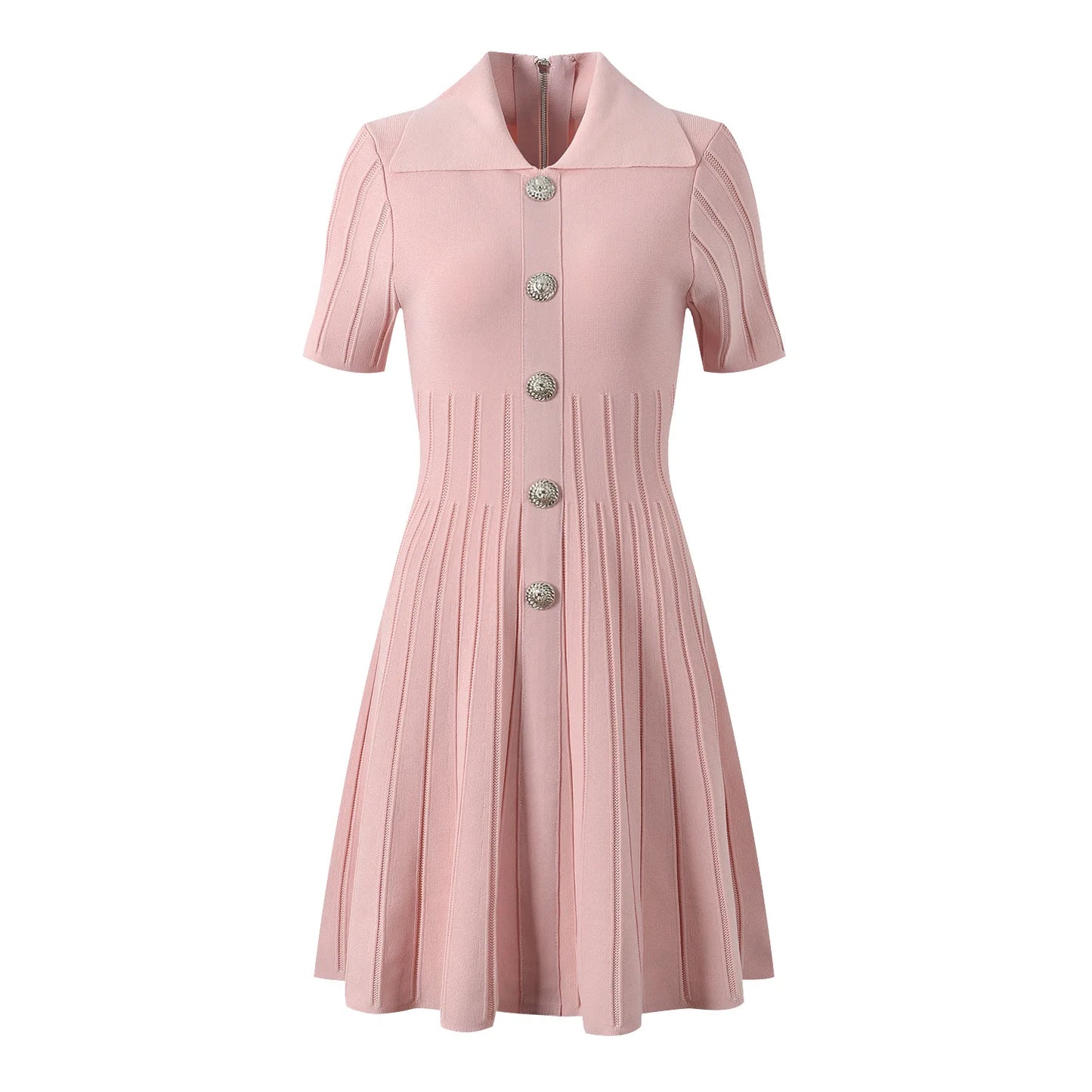 Women Knit Fit And Flared Single-breasted Solid Mini Dress