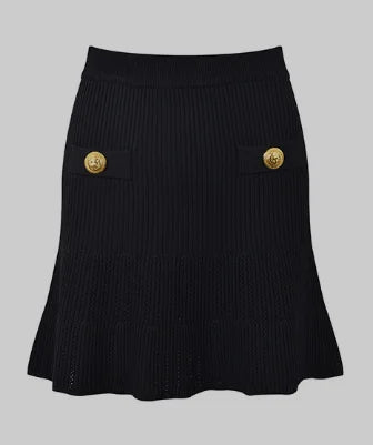 O-neck Long Sleeve Single-breasted Cardigan Mini A-line Skirt Women Knits 2Pcs
