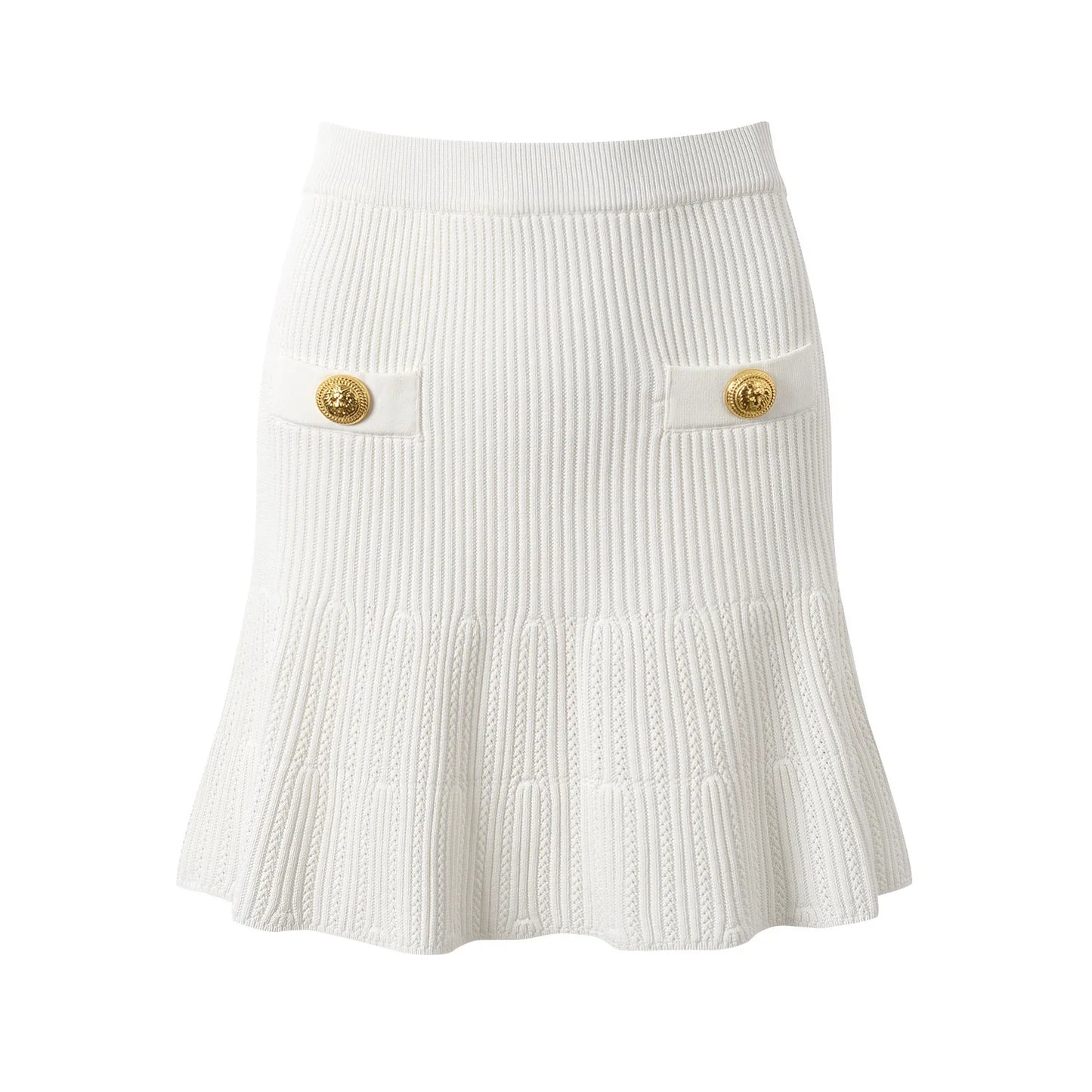 O-neck Long Sleeve Single-breasted Cardigan Mini A-line Skirt Women Knits 2Pcs