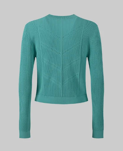 O-neck Long Sleeve Single-breasted Cardigan Mini A-line Skirt Women Knits 2Pcs