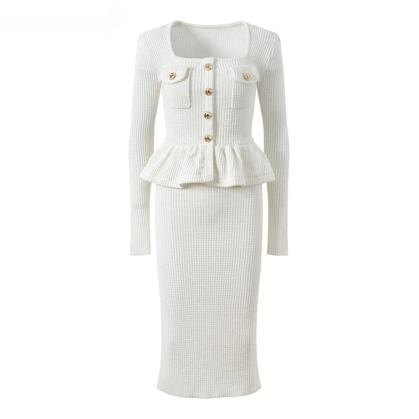 Long Sleeve Knit Slim Fitted Wear Office Casual Midi Dress for Women