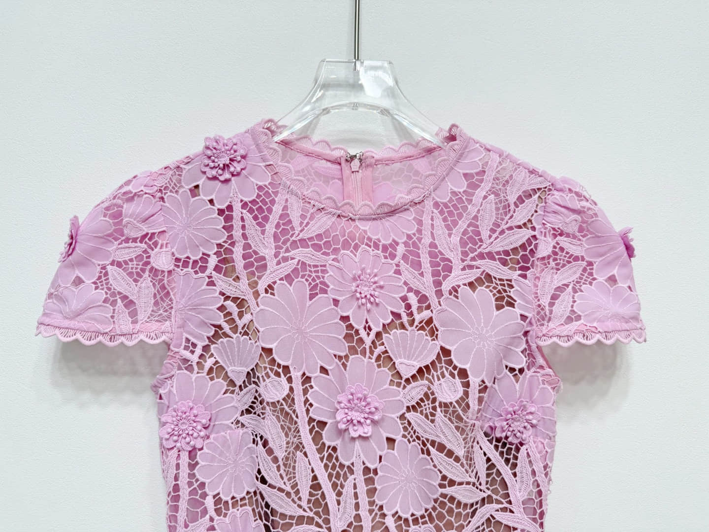 Pink short sleeve lace mini dress