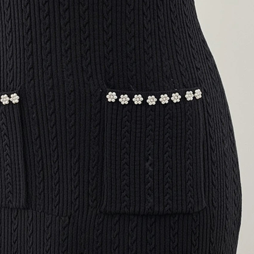 Women's U-neck Pearl Knit Bodycon Dress