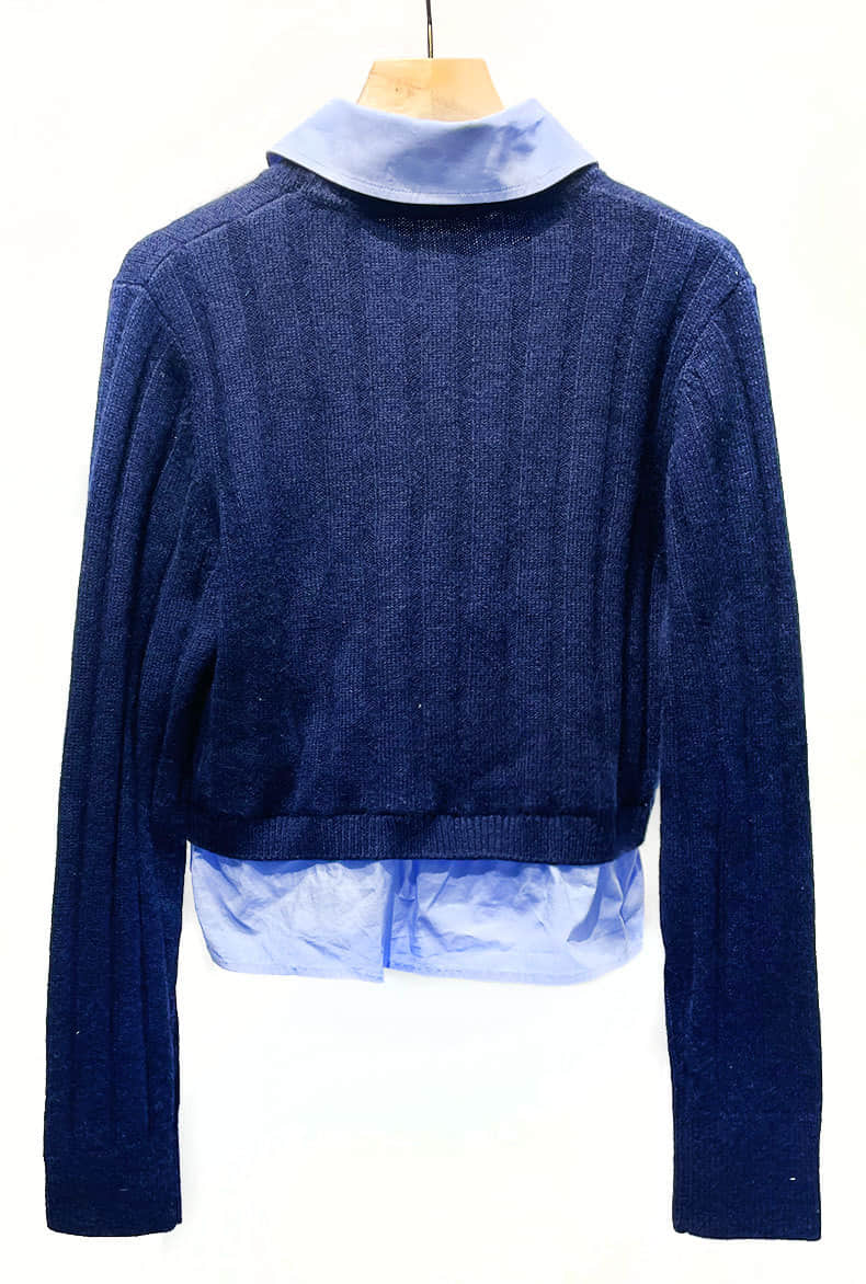 Black slim-fit knitted patchwork long-sleeved sweater