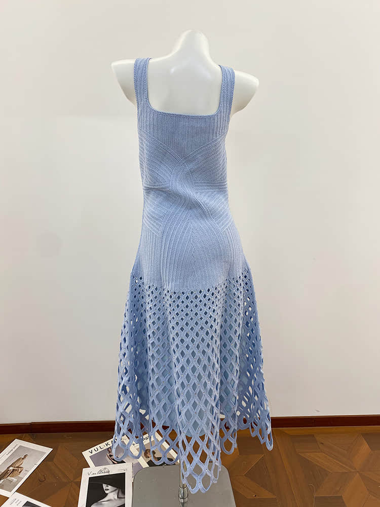 Women's blue hollow out knit dress
