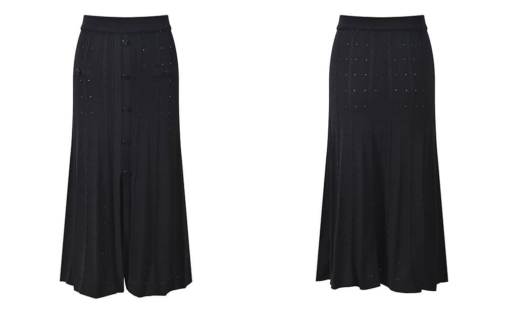 Black long-sleeved knit elegant two-piece set