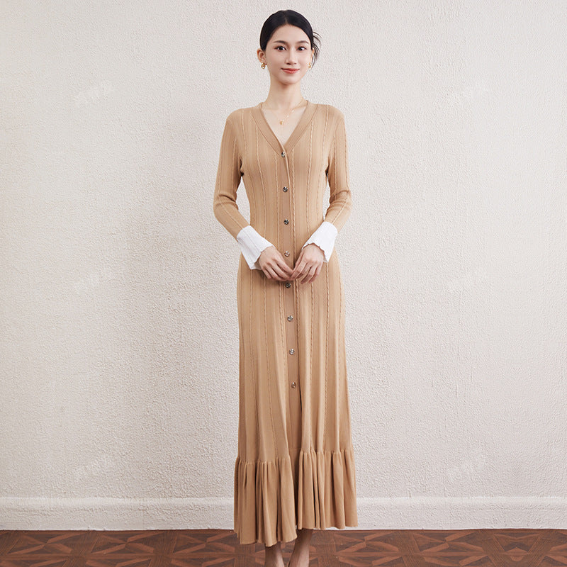 Women's long-sleeved patchwork knitted dress