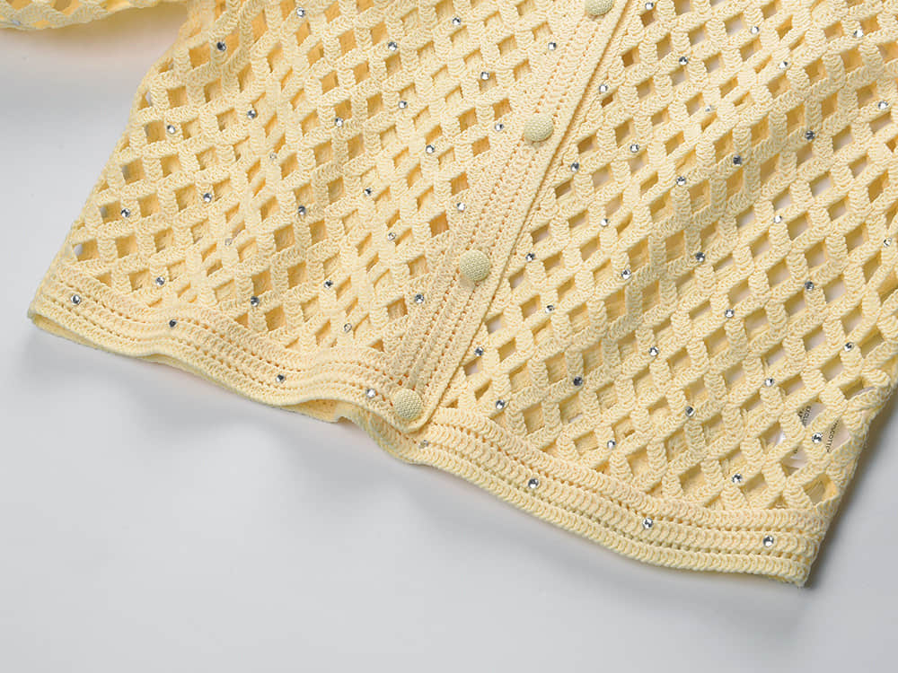 Yellow hollow out diamond cardigan