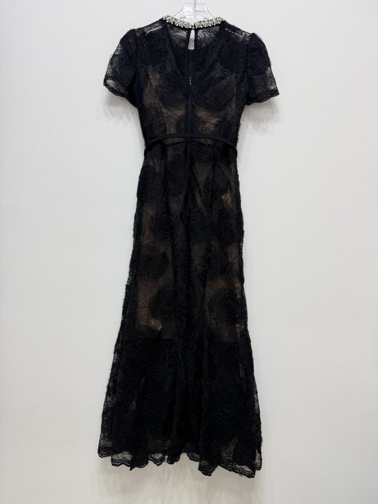 Women's black lace short sleeve dress