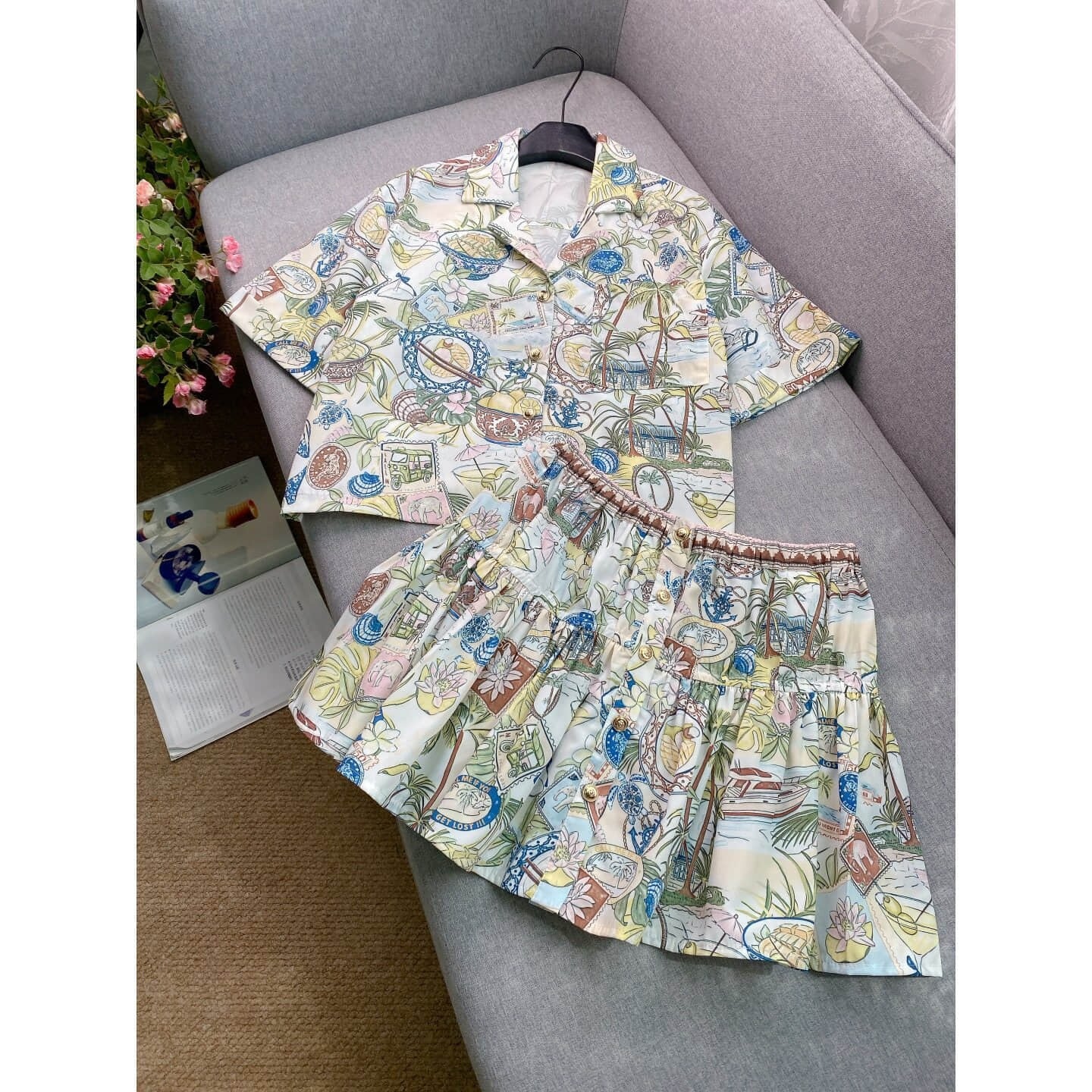 Summer casual coconut tree three-piece suit