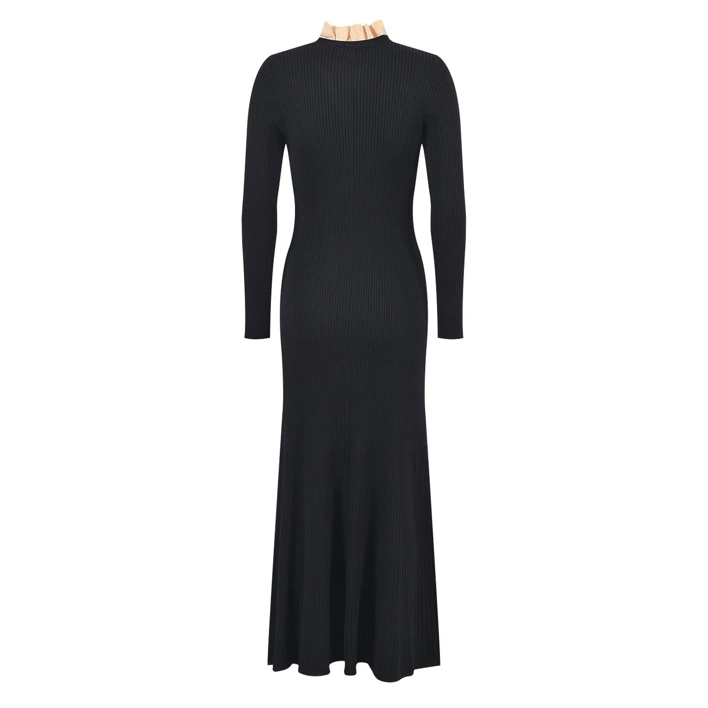 Long Sleeve High Slit Women Full Length Slim Knitting Dress