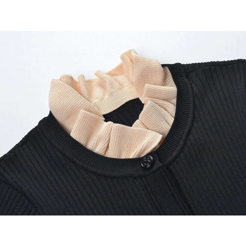 Long Sleeve High Slit Women Full Length Slim Knitting Dress