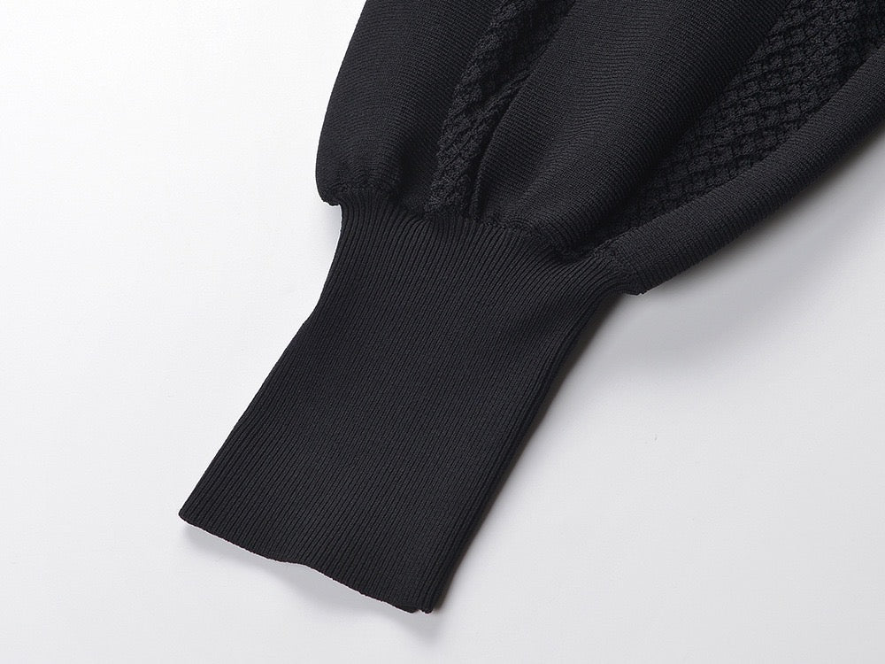 Womens Black Lapel Knit Long Sleeve Party Dress
