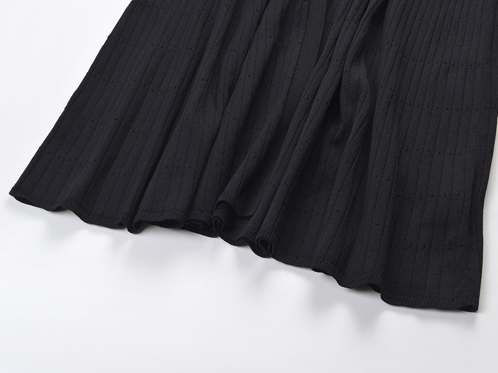 Womens Black Lapel Knit Long Sleeve Party Dress