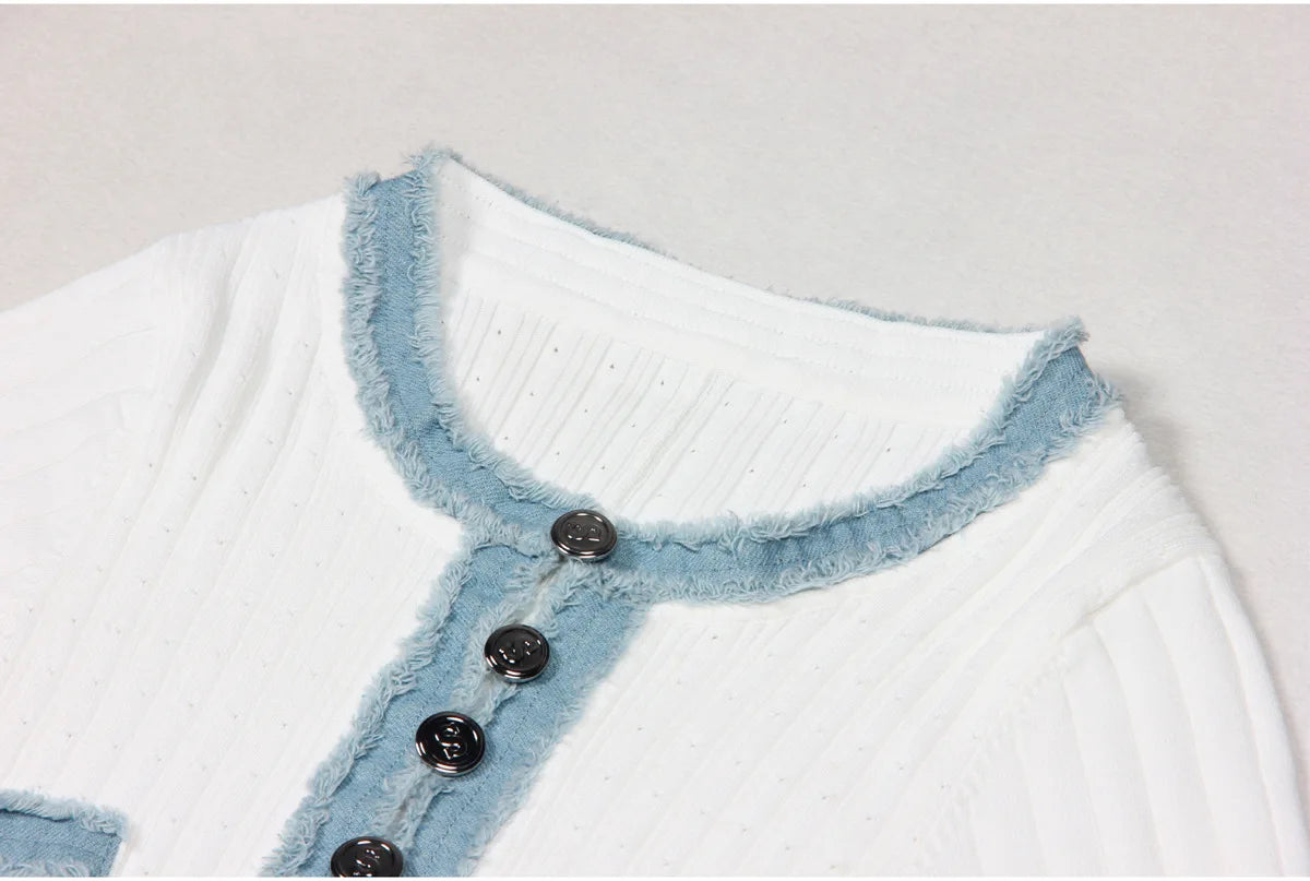 O-neck Short Sleeve Single-breasted Knitted Fit And Flare Long Dress