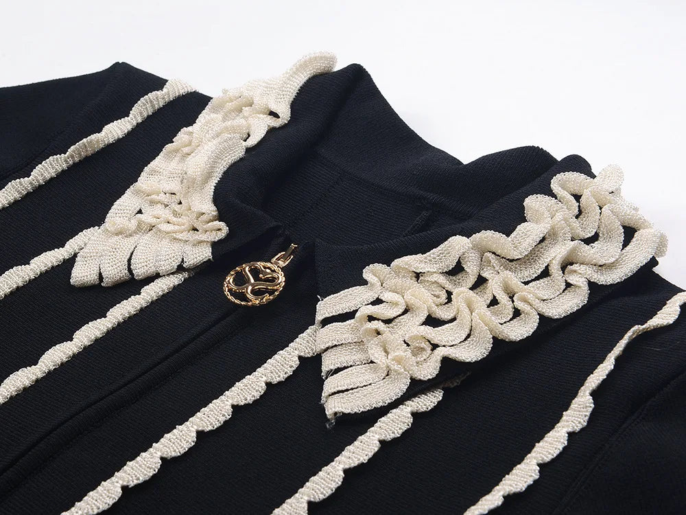 Turn-down Collar Short Sleeve Wear Women Knit Mini A-line Dress