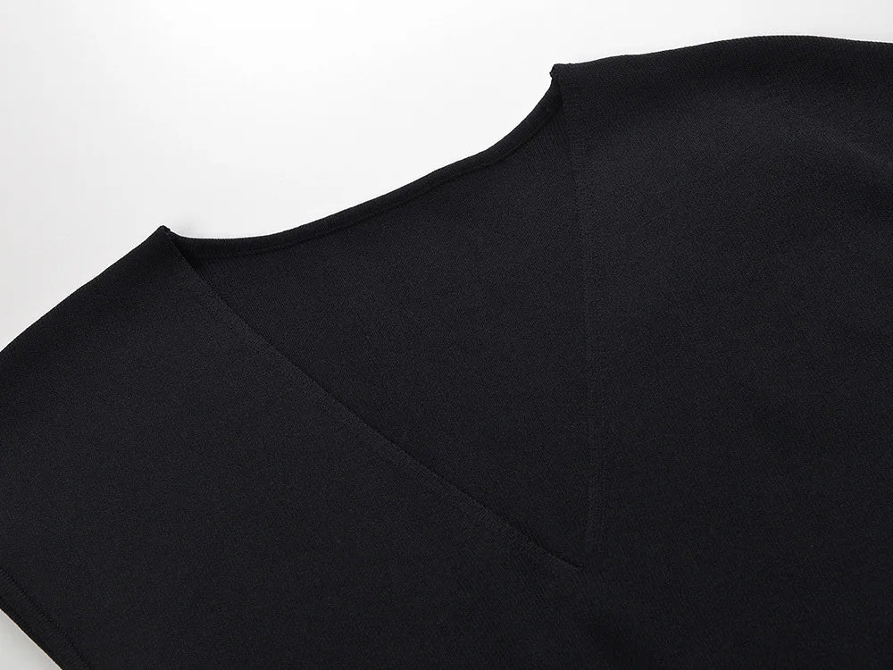 Women Designed Hollow Out Summer Sleeveless V-neckline Women Knitted Fitted And Flare Ladies Solid Fashion Long Dresses