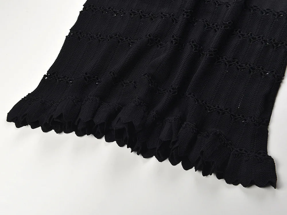 Women Designed Hollow Out Summer Sleeveless V-neckline Women Knitted Fitted And Flare Ladies Solid Fashion Long Dresses