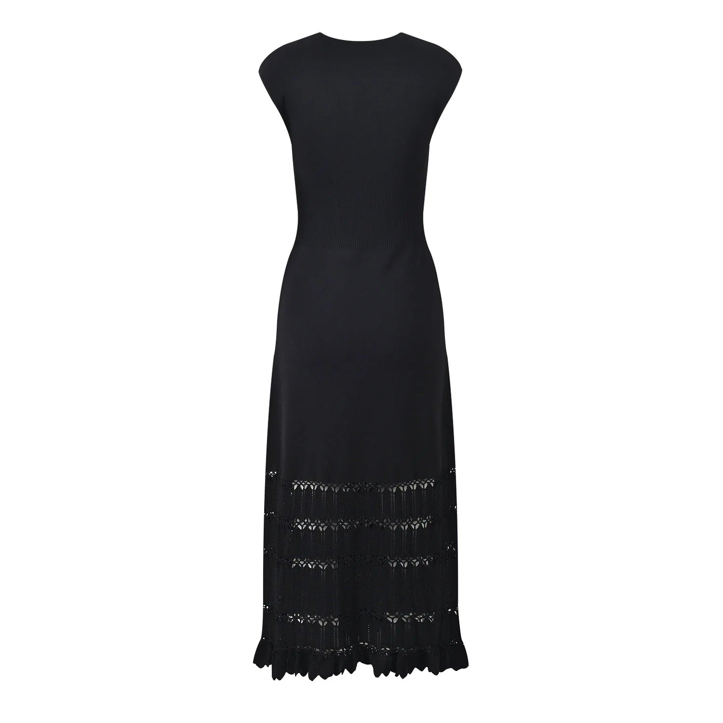 Women Designed Hollow Out Summer Sleeveless V-neckline Women Knitted Fitted And Flare Ladies Solid Fashion Long Dresses