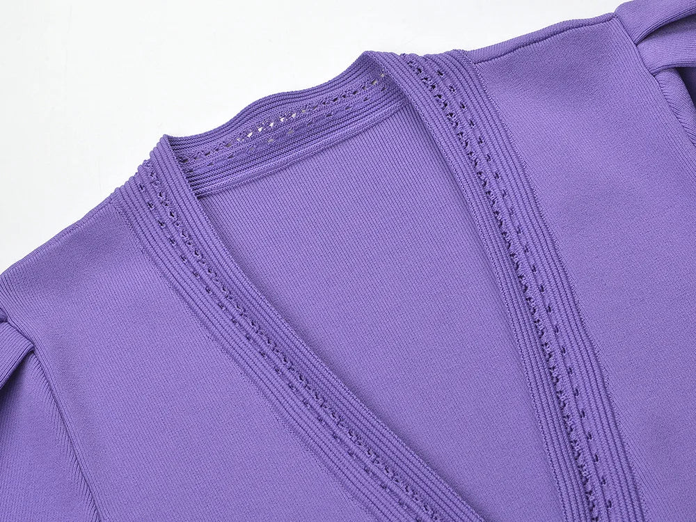 Long Sleeve Women Knit Slim Fitted Ruffles Hem Short Mini Solid Dress