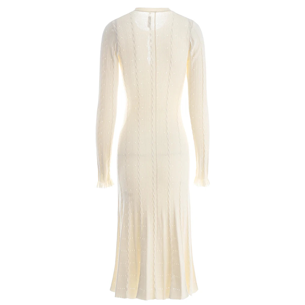 Midi Knitting Dress Quality Buttons Strongly Elastic for Women