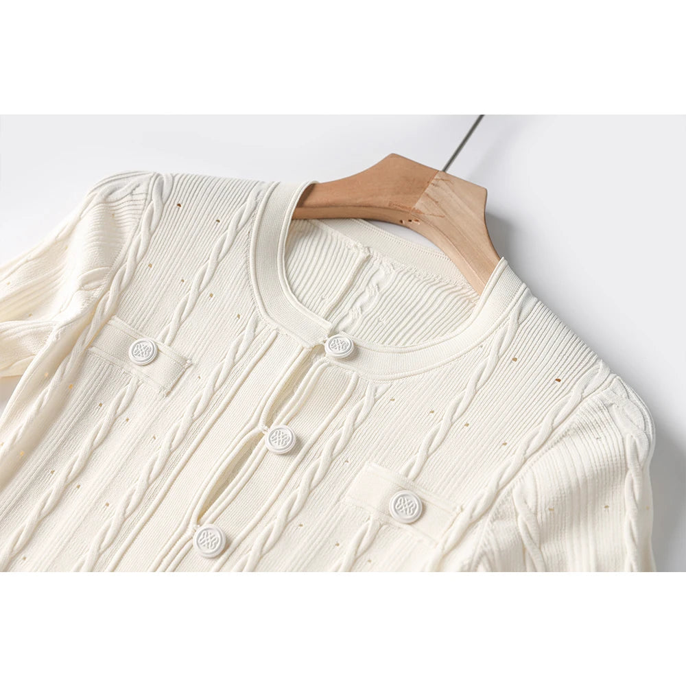 Midi Knitting Dress Quality Buttons Strongly Elastic for Women