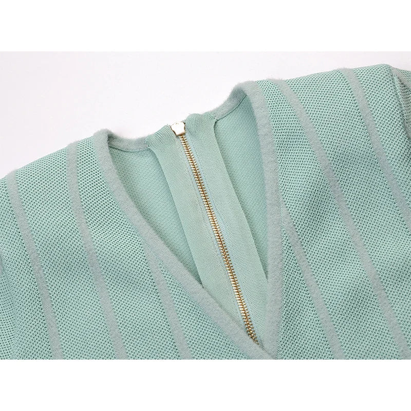 Women Luxury Design V-neck Long Slevee Fall 2025 Lady Knit A-line Dress