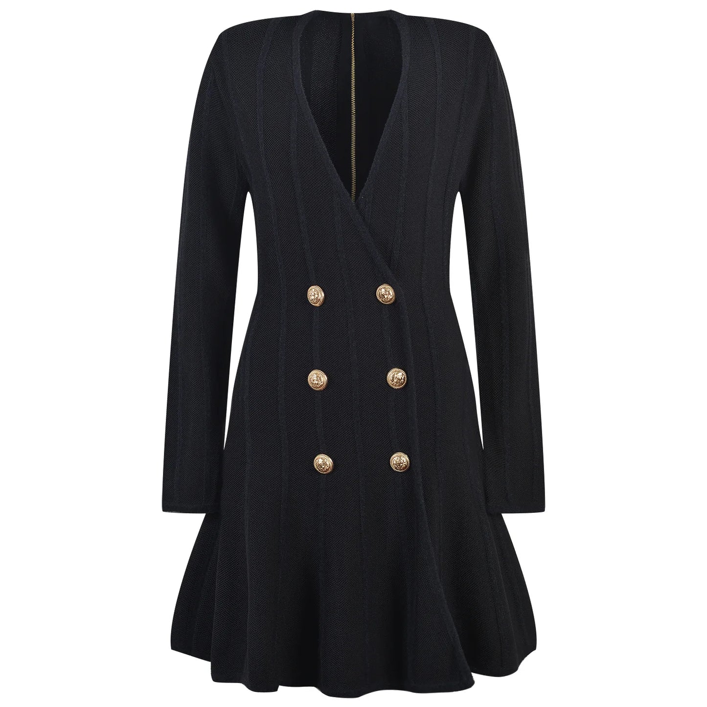 Women Luxury Design V-neck Long Slevee Fall 2025 Lady Knit A-line Dress