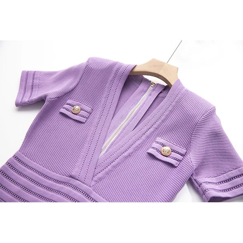 Summer Sheath Stretchy Knit Purple Dress for Women