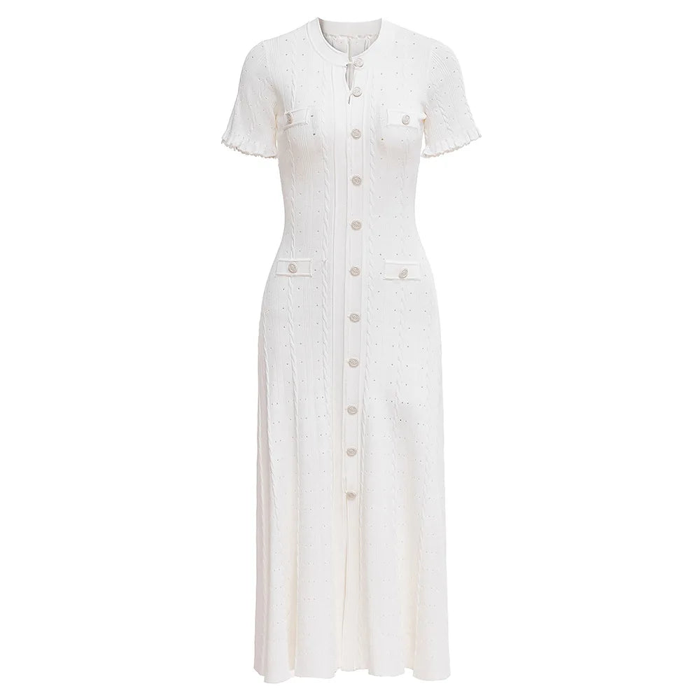 2025 New Arrival Elegant Short Sleeve Women Knit Dress