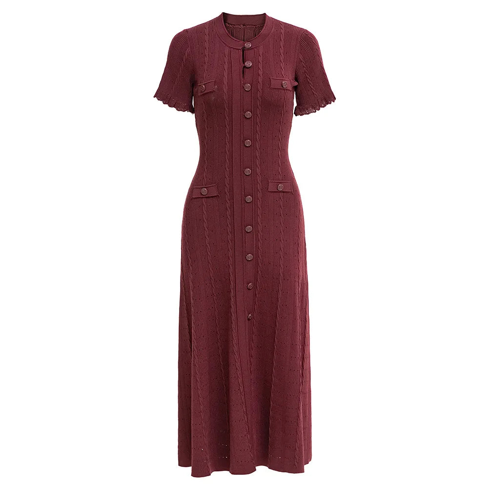 2025 New Arrival Elegant Short Sleeve Women Knit Dress