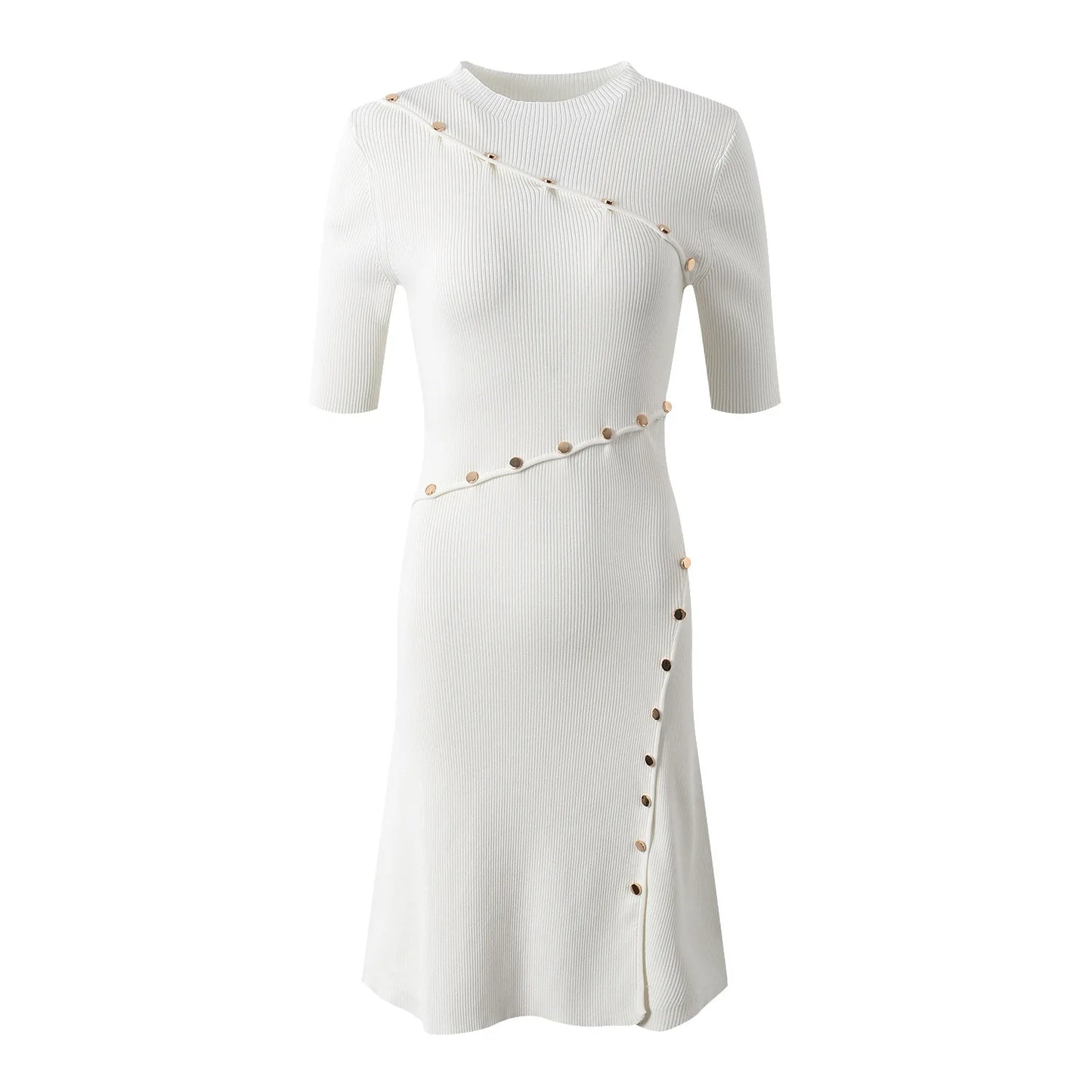 Short Sleeve Designed Solid Knits Short Mini Dress For Women