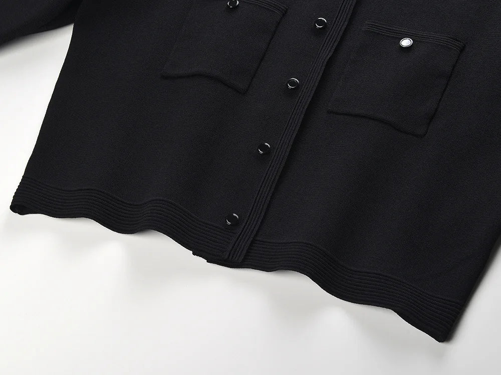 O-neck Single-breasted Cardigan A-line Mini Skirt Women Solid 2Pcs