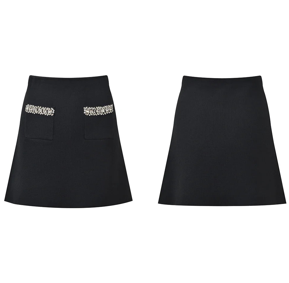 O-neck Cardigan A-line Mini Skirt Women Solid 2Pcs